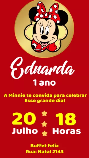 Convite Aniversário Minnie Mouse Vermelha para Editar Online