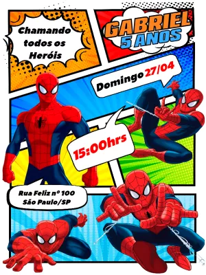 Convite Aniversário Homem Aranha para Editar Online