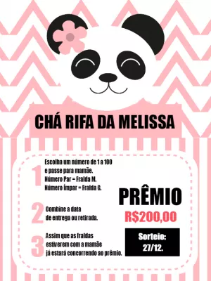Convite Chá Rifa Panda Rosa para Editar Online