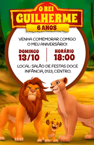 Convite Aniversário Rei Leão com Personagens para Editar