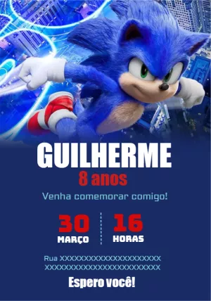 Convite de Aniversário Sonic Editável Online para Imprimir