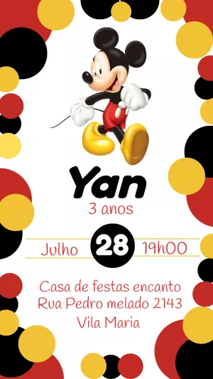 Convite Aniversário Mickey Mouse Editável Online