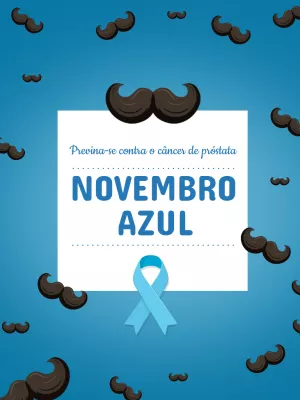 Post de Novembro Azul com Bigodes e Laço para Editar Online