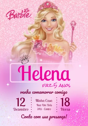 Convite de Aniversário Barbie Princesa para Editar Online