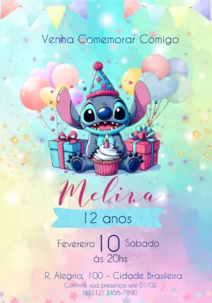 Convite de Aniversário Stitch Fantasy para Editar Online
