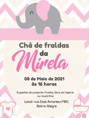 Convite Chá de Fraldas Elefantinha Rosa para Editar Online