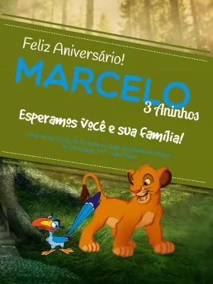 Convite de Aniversário Rei Leão com Simba para Editar Online