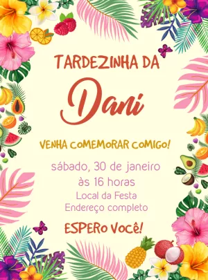 Convite de Aniversário Floral Tropical para Editar Online