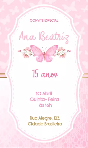 Convite Aniversário 15 anos Borboletas para Editar Online