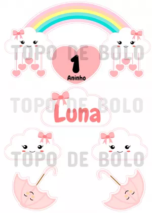 Topo de Bolo Chuva de Amor para Aniversário Editável Online