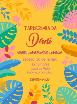 Convite Aniversário Tropical com Folhagens para Editar