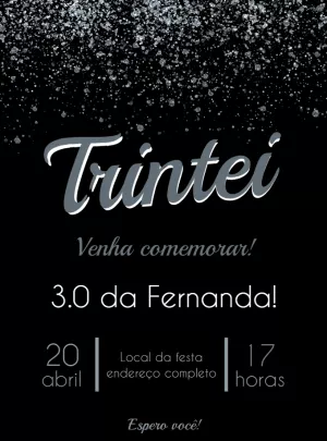 Convite de Aniversário 30 Anos Glitter para Editar Online
