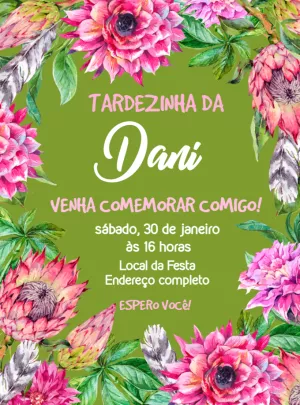 Convite Aniversário Floral Tropical para Editar Online