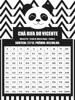 Chá Rifa Panda Editável Online para Chá de Bebê