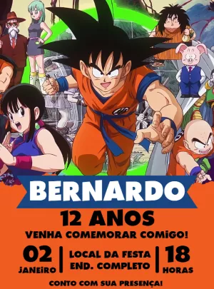 Convite de Aniversário Dragon Ball com Goku para Editar Online