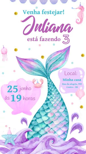 Convite de Aniversário Sereia Fundo do Mar para Editar
