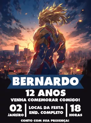 Convite Aniversário All Might My Hero Academia para Editar