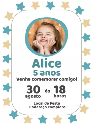 Convite de Aniversário Estrelas com Foto para Editar Online
