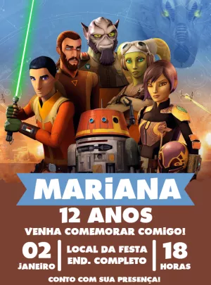 Convite Aniversário Star Wars Rebels para Editar Online