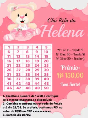 Chá Rifa Ursinha Bailarina Editável Online para Imprimir