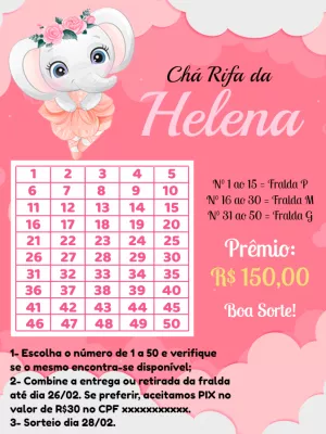 Chá Rifa Elefantinha Bailarina Rosa para Editar Online