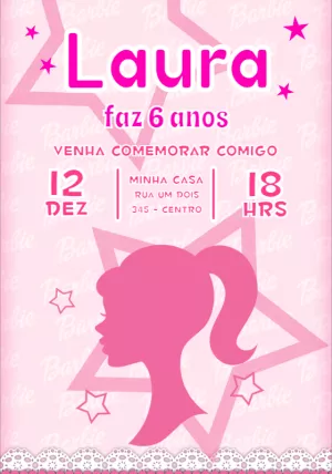 Convite de Aniversário Barbie Silhueta para Editar Online