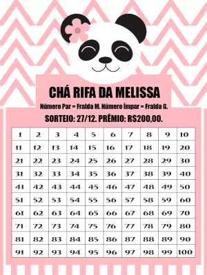 Chá Rifa Panda Rosa: Cartela Editável para Imprimir Online