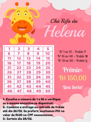 Chá Rifa de Bebê Girafinha Fofa para Editar Online