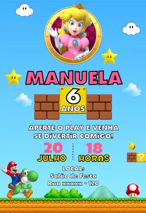 Convite de Aniversário Princesa Peach Editável Online