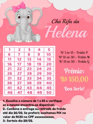 Convite Chá Rifa Elefantinha Rosa para Editar e Imprimir