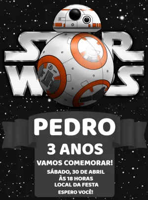 Convite Aniversário Star Wars BB8 para Editar Online