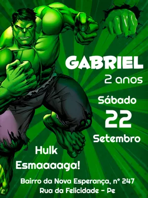 Convite de Aniversário do Hulk para Editar Online Grátis