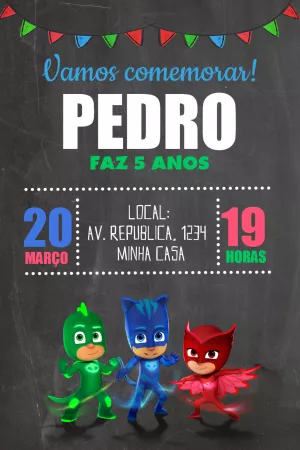 Convite de Aniversário Pj Masks Editável Online