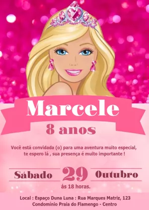 Convite Aniversário Barbie Princesa para Editar Online