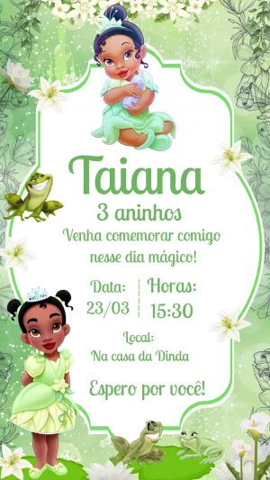 Convite Aniversário Princesa Tiana Baby para Editar Online