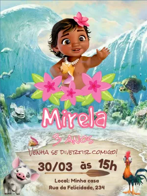 Convite de Aniversário Moana Baby para Editar Online
