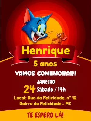 Convite Aniversário Tom e Jerry para Editar Online