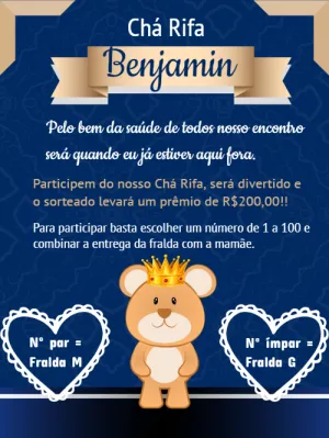 Convite Chá Rifa Ursinho Príncipe Azul para Editar Online