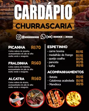 Cardápio de Churrascaria com Fotos para Editar Online