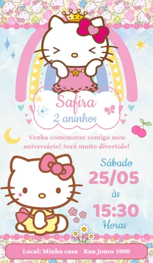 Convite de Aniversário Hello Kitty para Editar Online