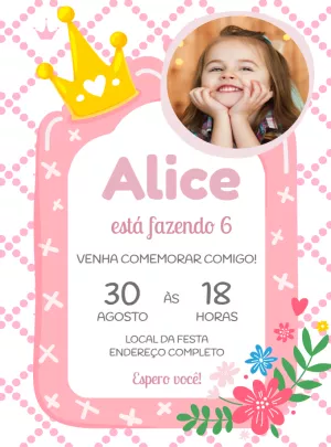 Convite de Aniversário Princesa com Foto para Editar Online