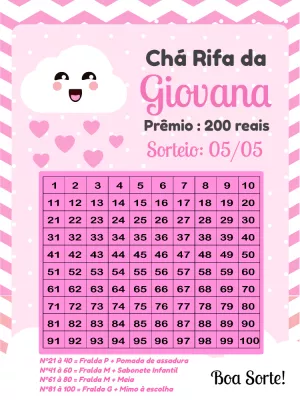 Cartela Chá Rifa Chuva de Amor para Editar e Imprimir