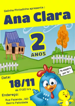 Convite de Aniversário Galinha Pintadinha para Editar Online