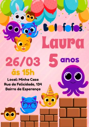 Convite de Aniversário Bolofofos com Personagens para Editar