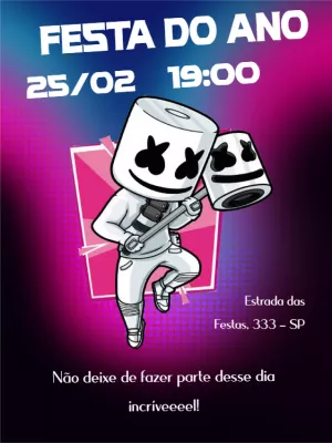 Convite Aniversário Gamer DJ Marshmallow para Editar Online