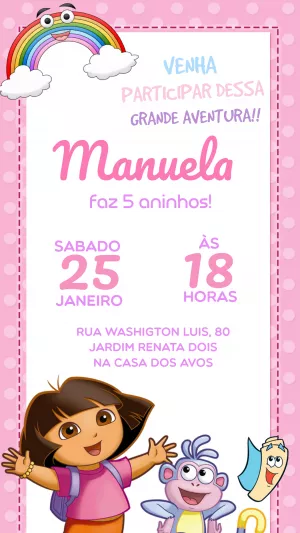 Convite Aniversário Dora Aventureira para Editar Online