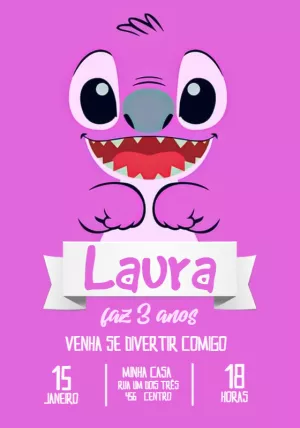 Convite Aniversário Angel Lilo & Stitch para Editar Online