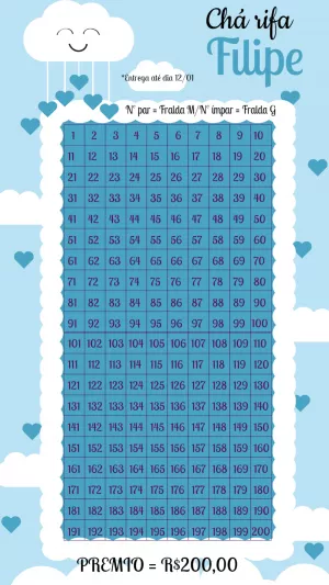 Chá Rifa Chuva de Amor Menino para Editar e Imprimir Online