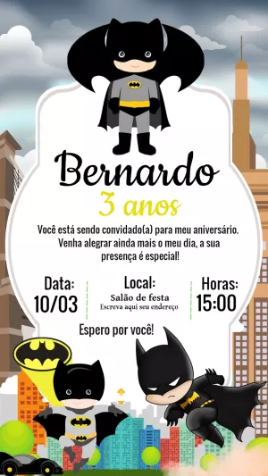Convite de Aniversário Batman Infantil para Editar Online