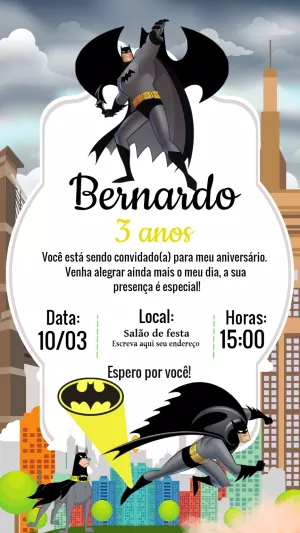 Convite de Aniversário Batman Editável Online para Imprimir
